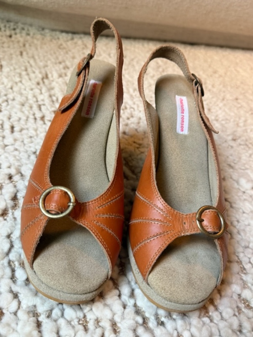 Charlotte Ronson Cognac Leather Platform Slingback Sandals - Size 9 - 4" Heel